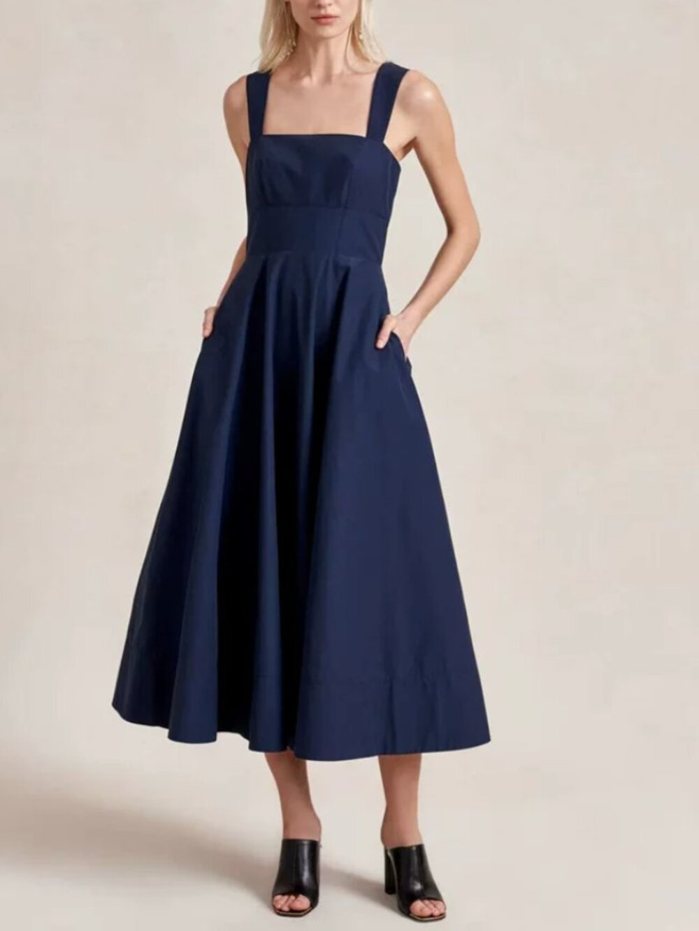 La Ligne Myrtle Midi Dress Midnight Navy Blue A Line French Classic - Picture 3 of 11